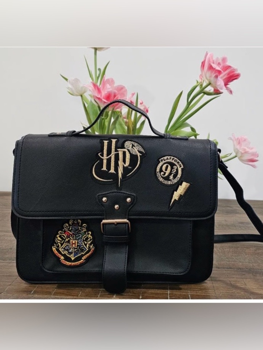 Primark Black Harry Potter Patch Satchel Bag